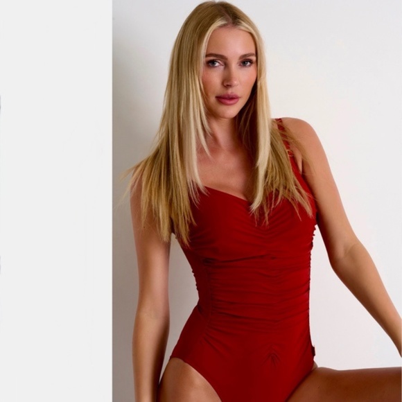 SHAN Red Ruched One Piece Underwire Swimsuit New With Tags - Picture 7 of 11